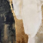 Close-up of Onyx Ascension showing textured black, gold and cream brushstrokes